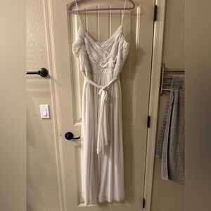 White Flowy Faux Wrap Jumpsuit